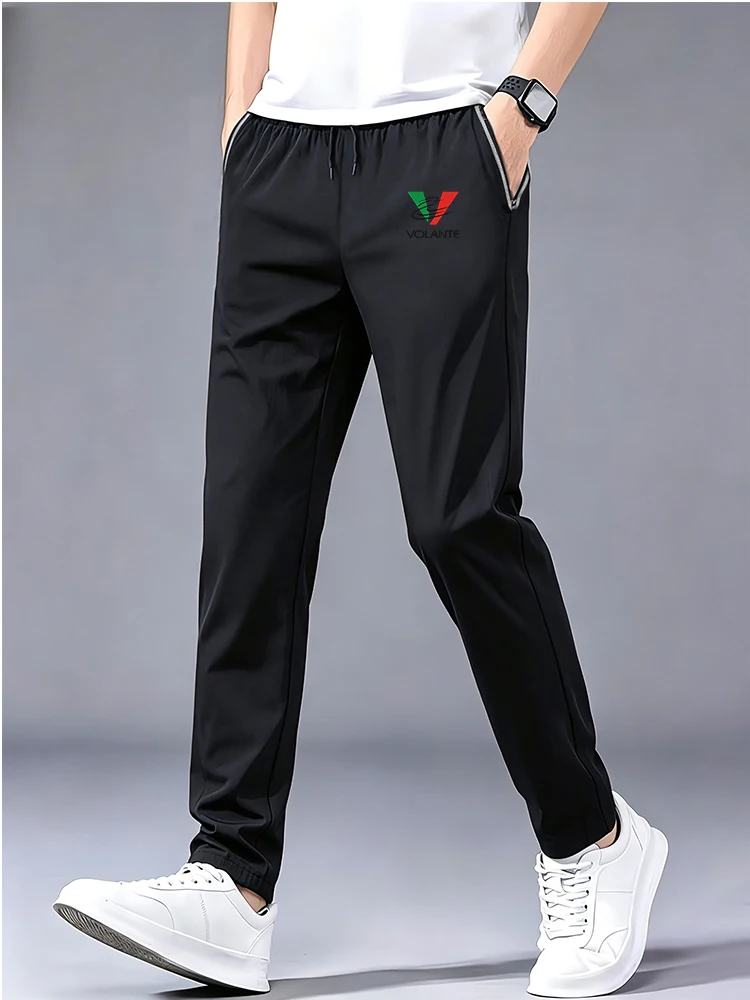 Men VOLANTE Colorful V Letter Logo Print Ice Silk Jogger Pants Elastic Drawstring Waist Cuffed Ankle Quick Dry Sports Trousers B