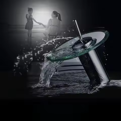 Colorful Glass Waterfall Bathroom Basin Sink Faucet Chrome Basin Sink Faucet Single Lever Deck Mounted Round Mixer Tap