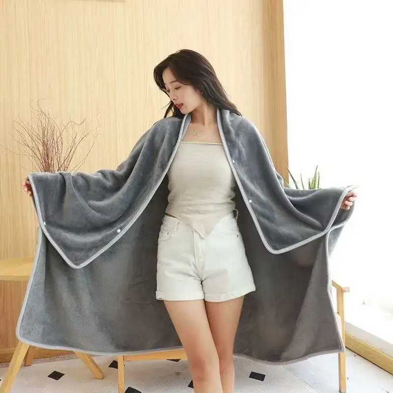 Textile City Ins Hooded Blanket Trend Plush Thick Throw With Buttons Shawl Cloak Warm Flannel Solid Shawl Throw Blanket