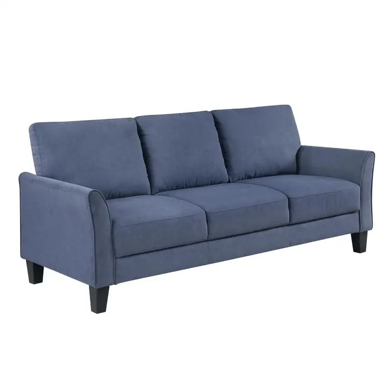 Modern Upholstered Blue Sofa - 3-Seater Plush Couch with Durable Solid Wood Frame for Living Room Comfort