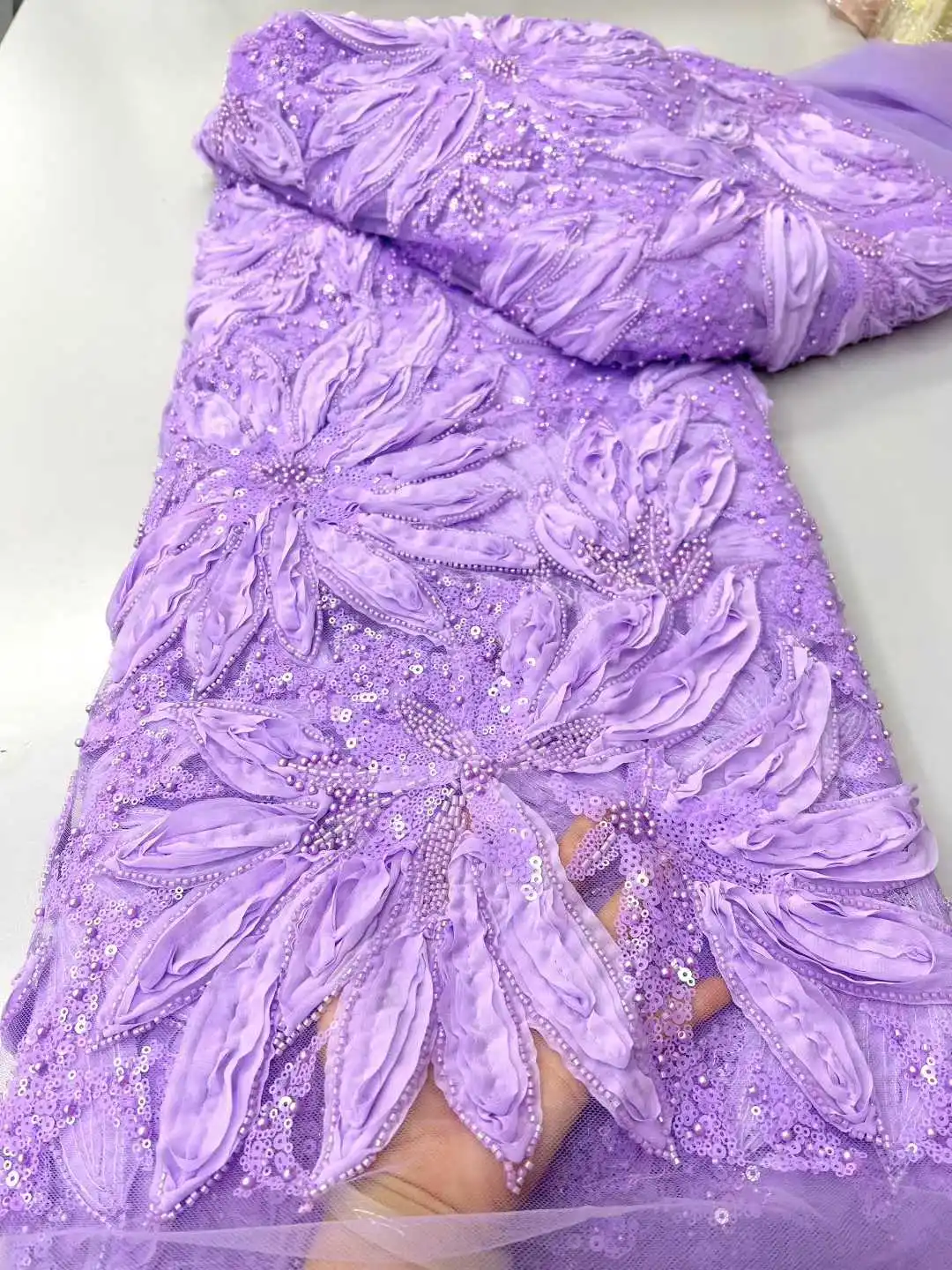 Luxury African Beads Lace Fabrics Latest Sequin Lace Fabric 5 Yards High Quality 2026 Lace Fabric Nigerian  For Wedding Dress