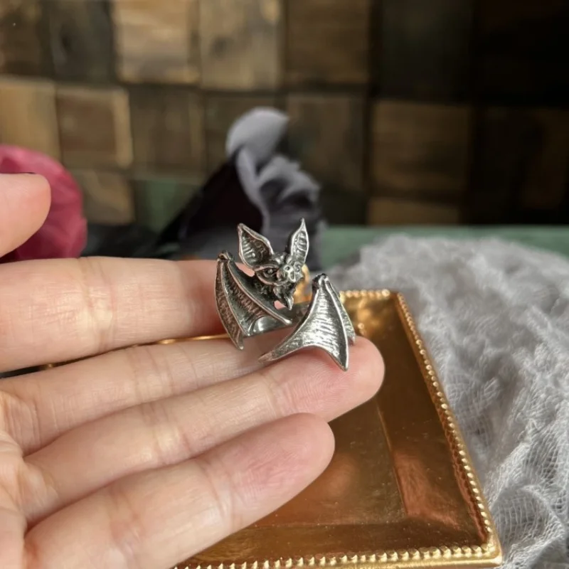 Buyee 925 Sterling Silver Big Ring Finger Cute Bat Open Ring for Woman Men Unique Fashion Animal Punk Fine Jewelry Circle
