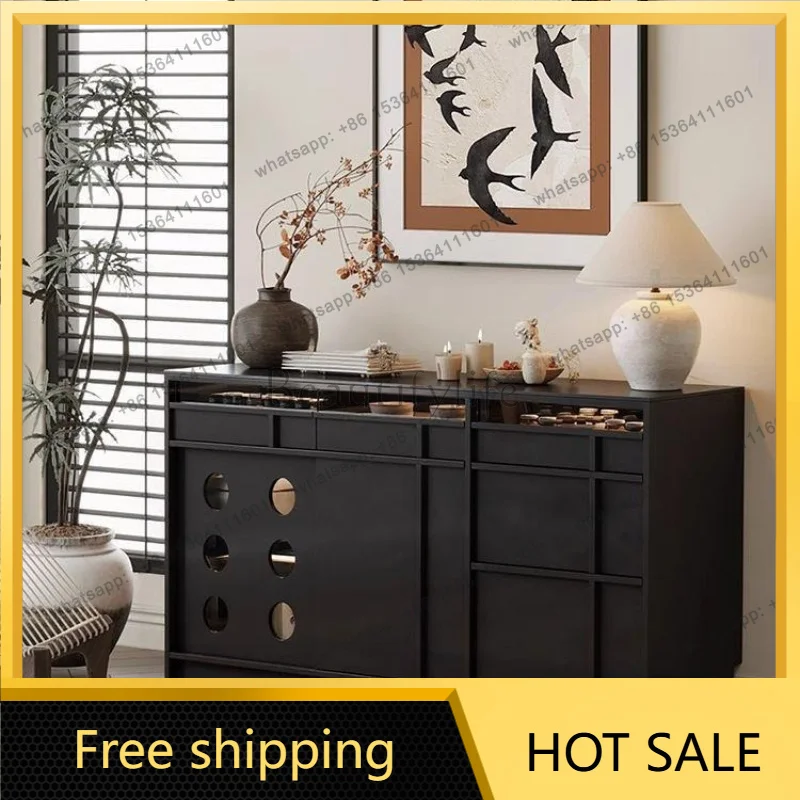 Zj. Medieval style dining side cabinet rock slab retro living room wall integrated locker