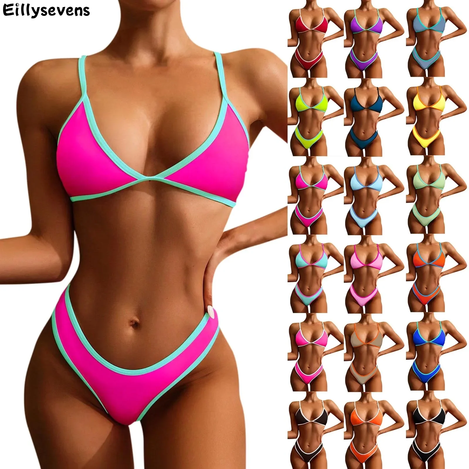 bikini 2024 women in multiple colors sexy color-blocked split bikini push-up swimsuit 2-piece set Sports Sexy Bikini Lingerie