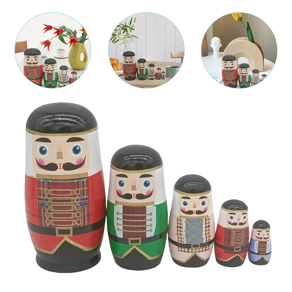 

5 Layers Nesting Dolls Decorative Nesting Dolls Kids Toys Xmas Nutcracker Design Stacking Decorative Household Toy Gift