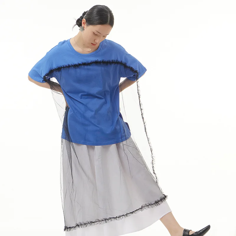 2026 Summer Women's Clothing Perspective Mesh Splicing Design Loose and Thin Top