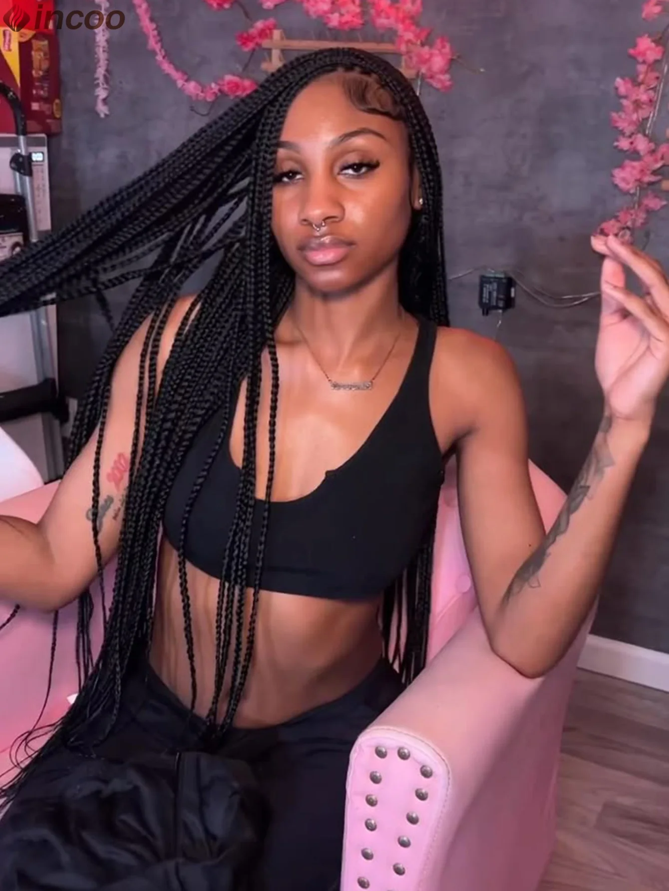 

Маленькая часть богини без узлов, плетеный парик, косички, парики, полный парик фронта шнурка для чернокожих женщин, парики из синтетических плетеных волос