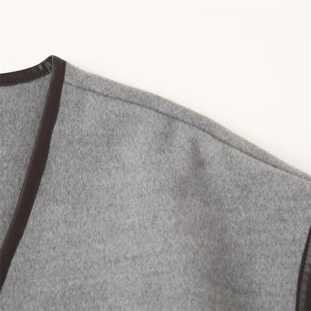 Jesienno-zimowa nowa kolekcja damskich płaszczy z wełny, dwustronny płaszcz z kontrastowym wykończeniem i paskiem.