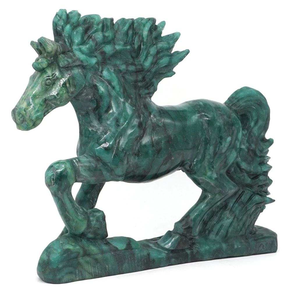 195mm Natural Gems Horse Statues African Green Jade Stone Healing Crystals Hand Carved Animals Figurine Crafts Home Office Decor