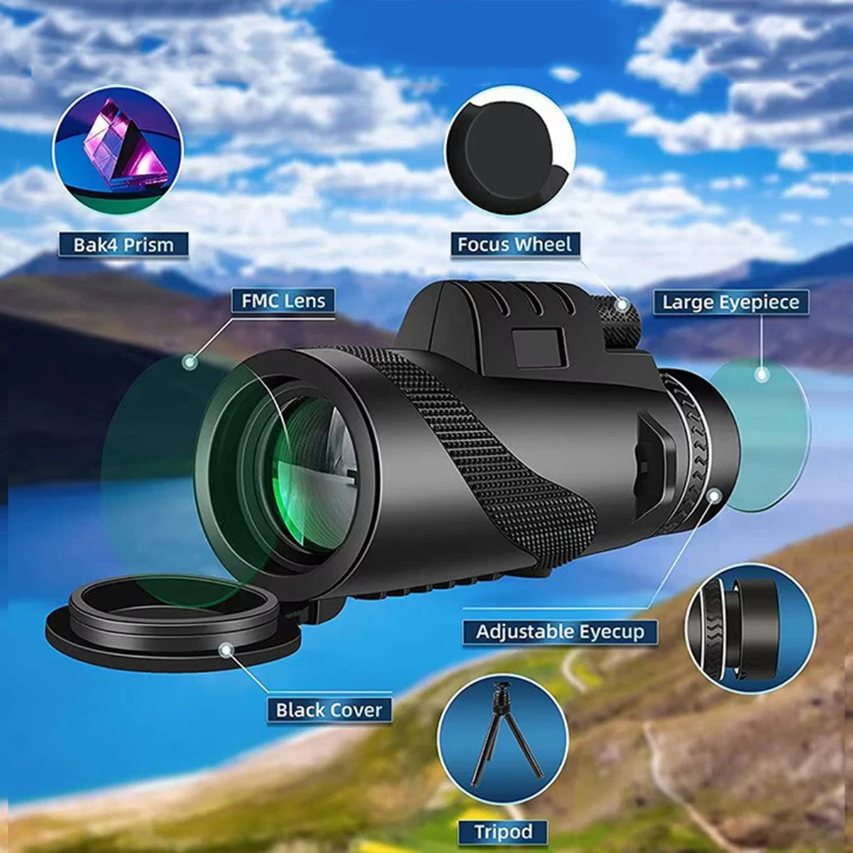 Telescope HD 20X100 Portable Zoom Monocular Ipx4 Waterproof Long Distance Powerful Hunting Sports Outdoor Camping Travel Hike