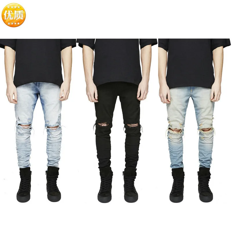 New Street Men's Ripped Jeans Men's High Street Personality Design Men's Jeans