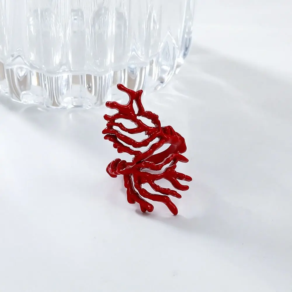 مجوهرات غير منتظمة على طراز المحيط المرجاني ، سوار قابل للتعديل ، خاتم مجوف للربيع ، خاتم جمال