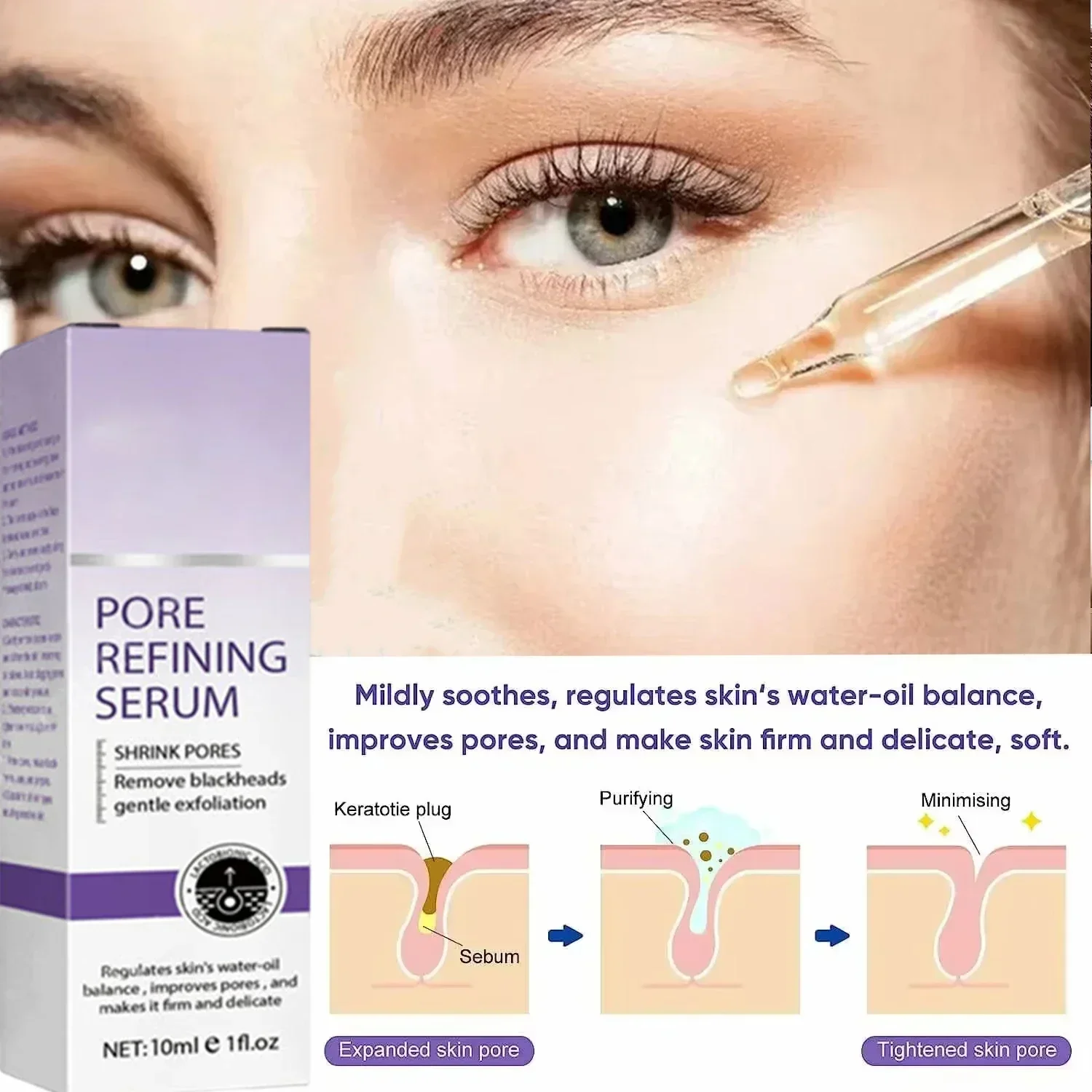 

Moisturizing Face Serum and Pore Minimizer, Repairing Large Pores Shrinking Essence Beauty Skin Care
