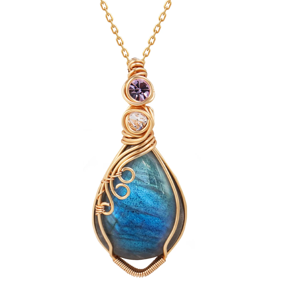 

Labradorite Rainbow Gemstone Pendant Copper Wire Wrapped Jewelry Natural Labradorite Necklace Gifts for Women With Box
