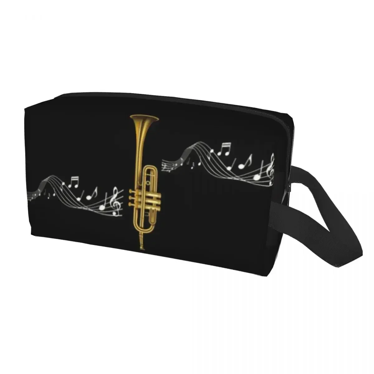 Trumpet With Music Notes Makeup Bag for Women Travel Cosmetic Organizer Kawaii Musician Trumpeter Storage Toiletry Bags