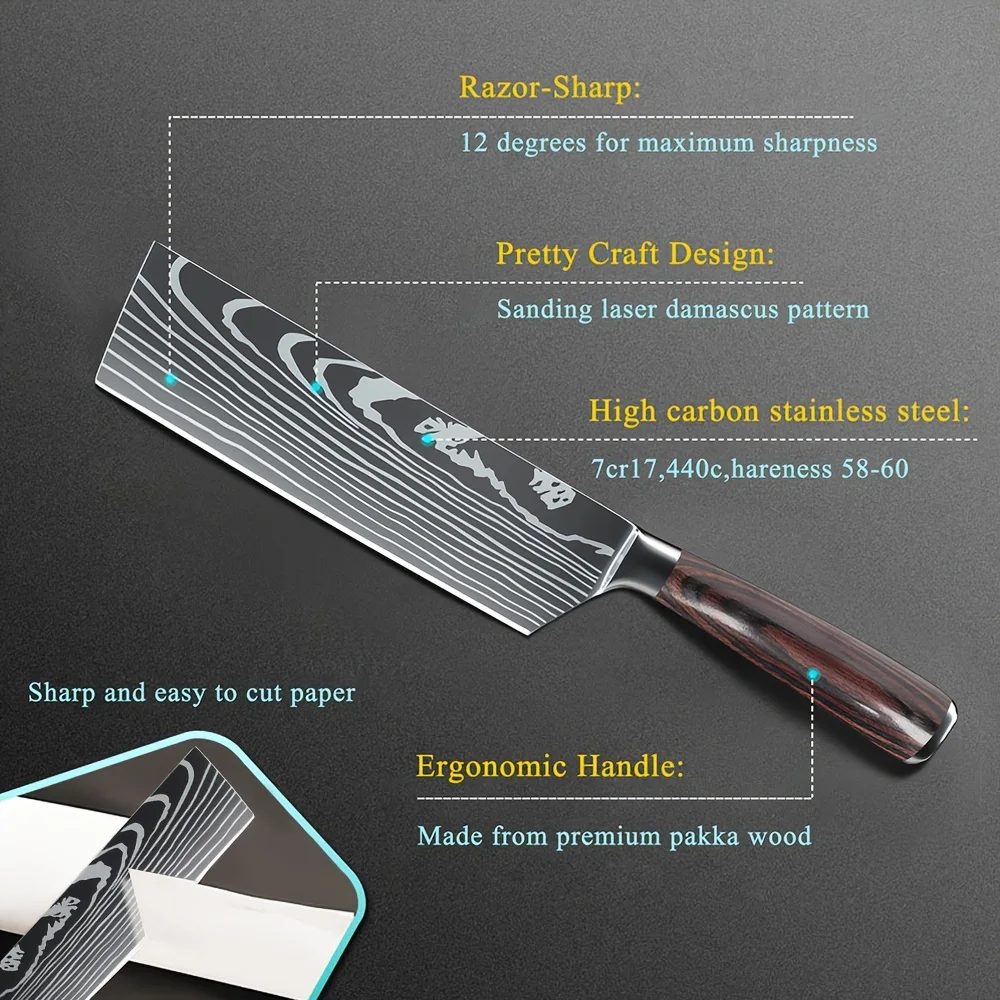 ZENG سكين ساطور حاد للغاية من الفولاذ المقاوم للصدأ مقاس 7 بوصة لتقطيع اللحوم والخضروات مع صندوق هدايا للطبخ بمقبض غير قابل للانزلاق #5