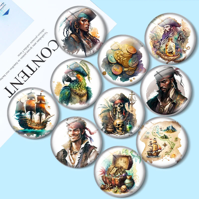 

Pirate pattern Gold coin ship Round Photo Glass mix 10pcs12mm/14mm/16mm/18mm/25mm Cabochon Demo Flat Back Making findings