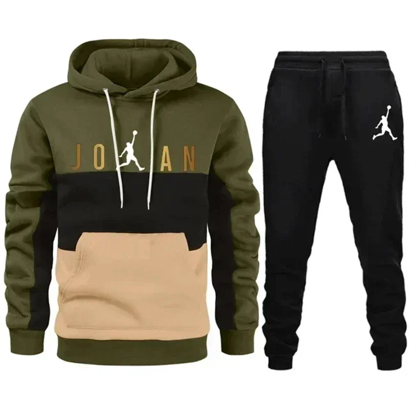 Spring Autumn Men Sets Long Sleeve Hoodie+Jogging Trousers 2 Piece Fitness Tracksuits Running Suits Sportswear Casual Clothing