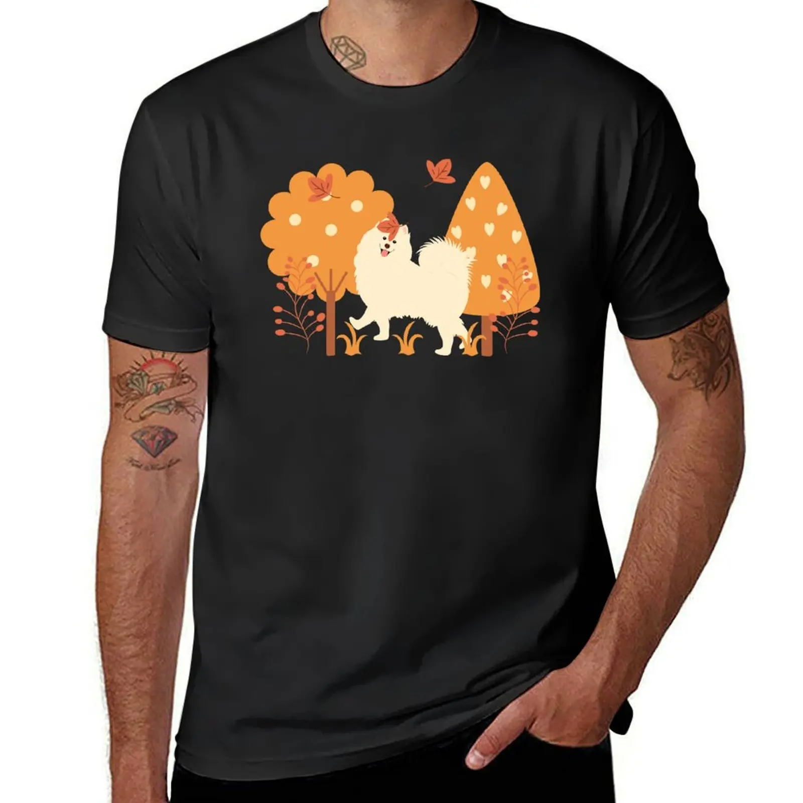 Samoyed Dog in Autumn T-Shirt cute tops Aesthetic clothing black t-shirts for men