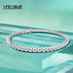 FEOBUR 2mm 3mm Moissanite Tennis Bracelet for Women Men Original Certified 925 Sterling Silver Round Bubble Diamond Bracelets