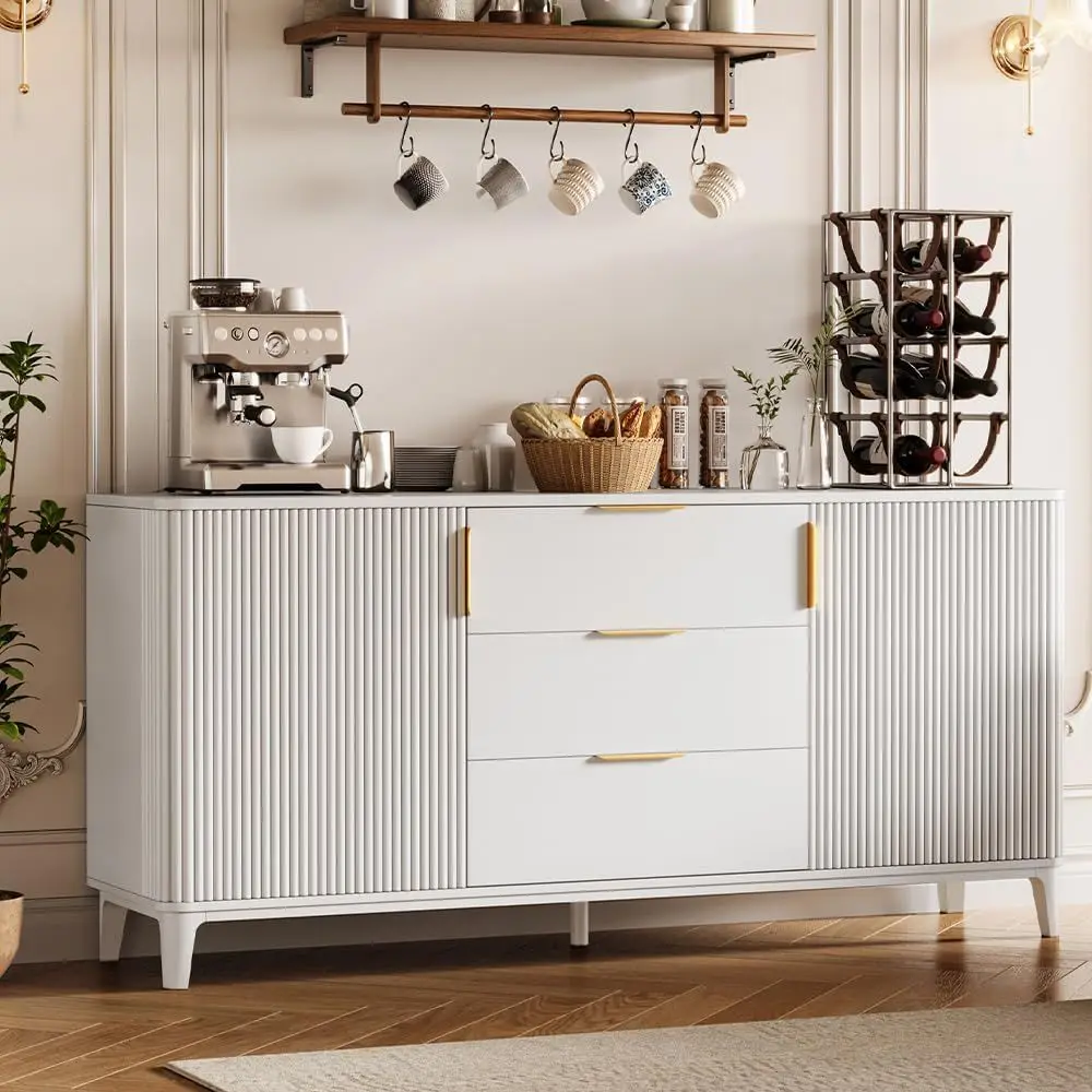 

Vintage-Style Sideboard Buffet Cabinet with 2 Doors & 3 Drawers, Ideal for Dining & Living Rooms, White