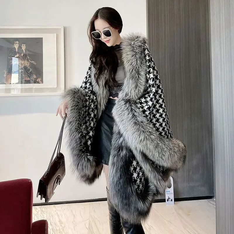 

Cashmere Coat Women 2024 New Winter New Cloak High-Grade Double-Sided Woolen Flocking Fake Fur Shawl Fur Coat Female T311