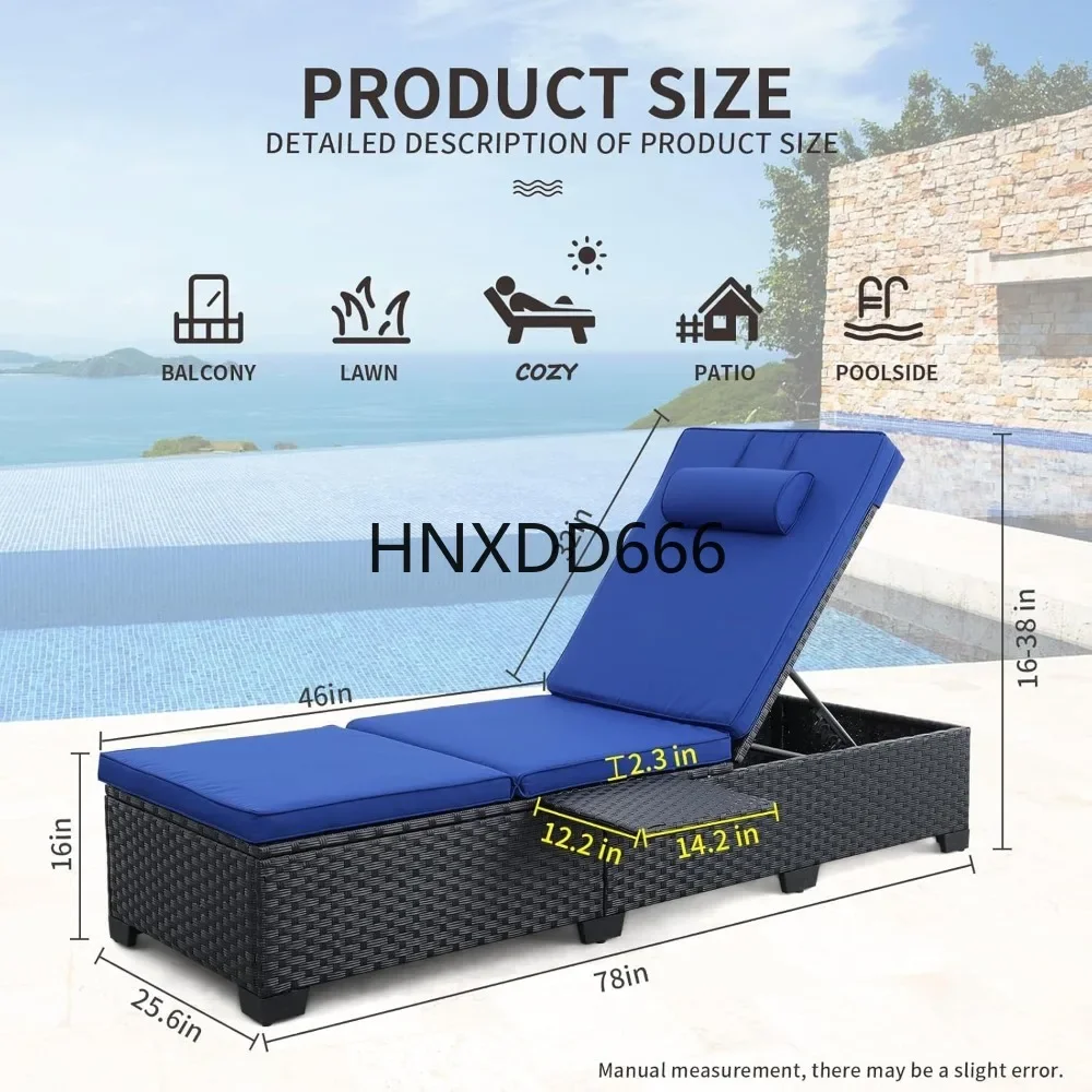Outdoor Chaise Lounge Chairs for Outside Patio Furniture Wicker Recliner Black Reclining Pool Sunbathing Chair Backrest Lounger