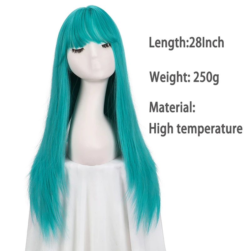 28Inch Synthetic Long Straight Full Wig With Bangs Ladies Cosplay Daily Party Halloween Fashion Personality Hair Wig