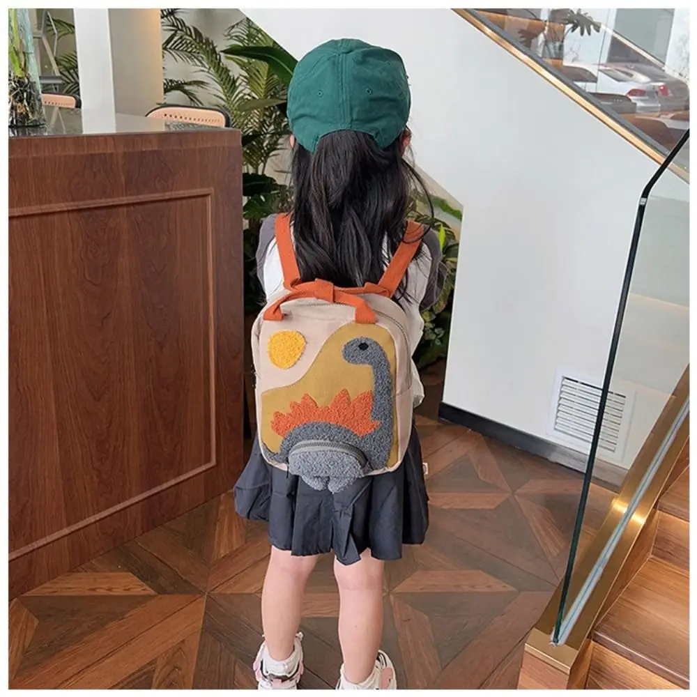 Long Neck Small Dinosaur Kindergarten Children Backpack Canvas Hook Hair Embroidered Cute Backpack Cartoon Baby Bag