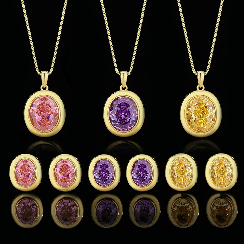

Jewelry Gold-Plated Ice Flower Cut Big Diamond Simple Style Pendant Suit Female 10*12-7*9