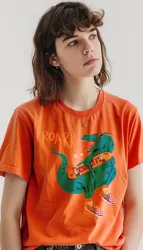 Dinosaur Print 2024 Summer New Washed Cotton Denim Short Sleeve T-shirt Męski luźny T-shirt z krótkim rękawem, Hip Hop St