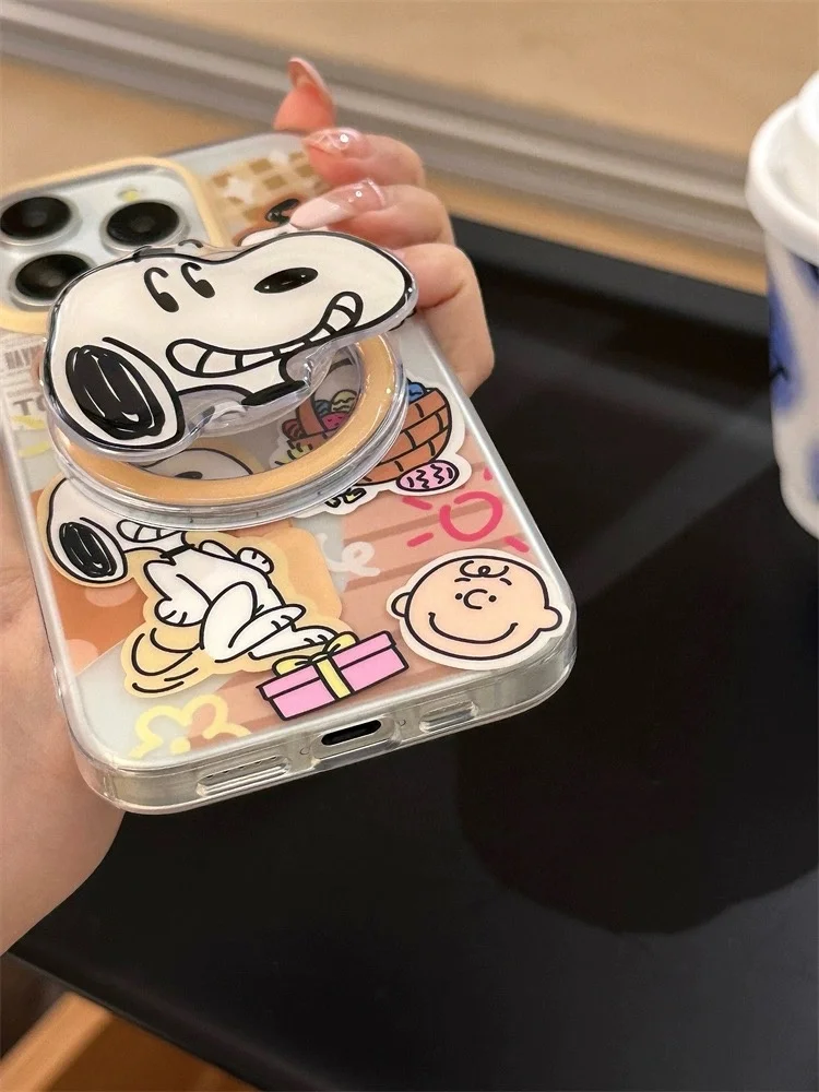 Engraçado 3D Snoopy Phone Case, Magsafe Case, carga sem fio, amendoim, bonito, adorável suporte magnético, iPhone 13, iPhone 12, iPhone 14, iPhone