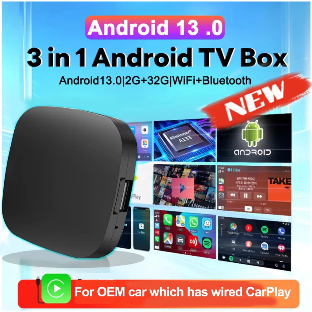 Android 13 Carplay AI Box Wireless Android Auto Smart TV Box For Youtube Netflix Toyota Mazda Hyundai Haval GMC Ford MG VW Kia