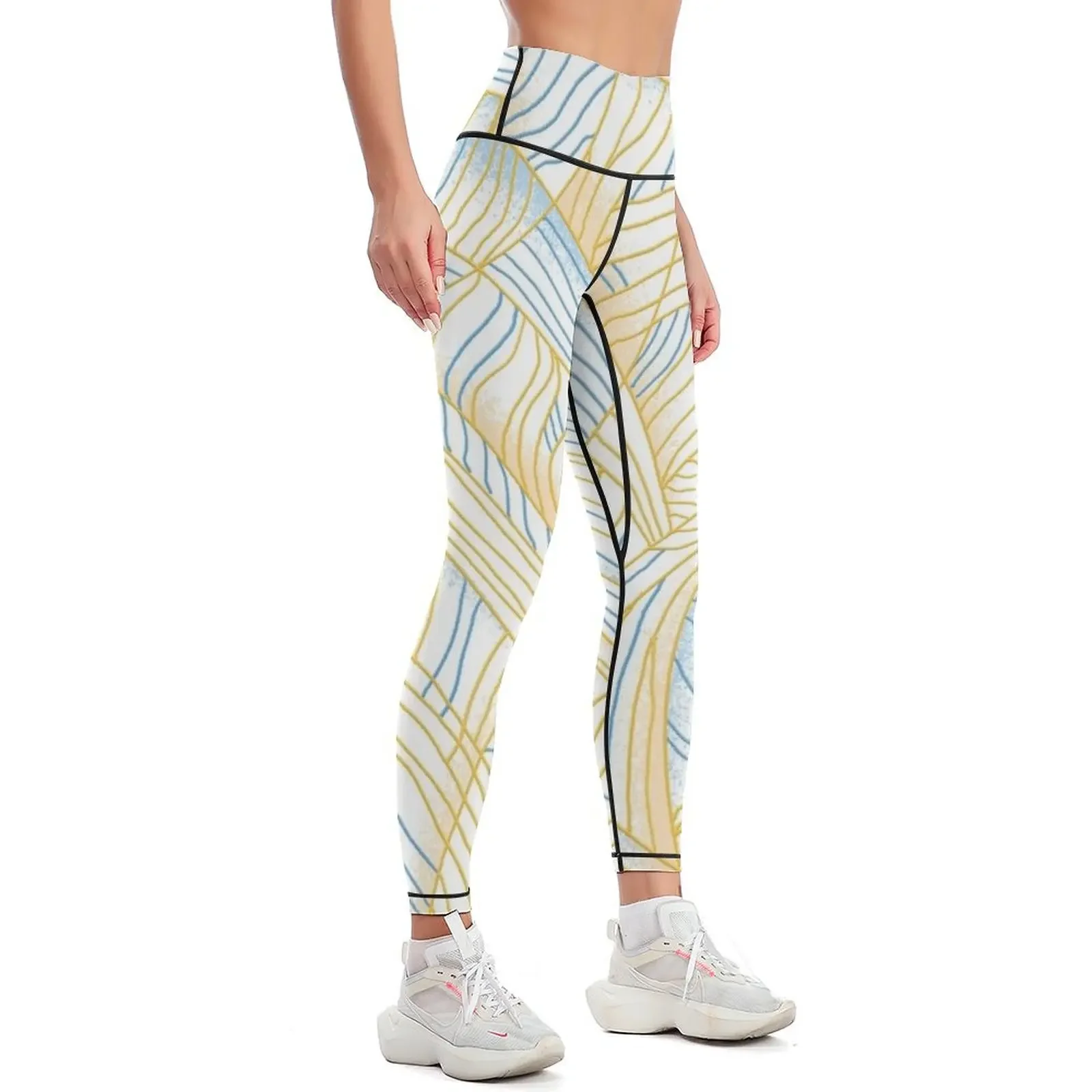 Organic Seamless Blue and Yellow Line Pattern Leggings sportswear woman gym 2025 joggers for for physical Womens Leggings