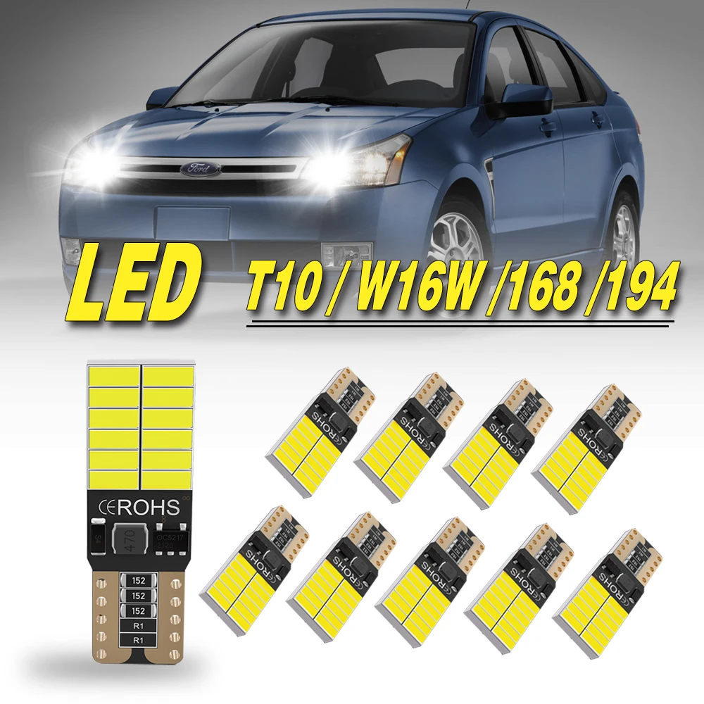 

10PCS Car Auto Canbus Dome Reading Lights T10 W5W 4014 Turn Signal License Plate Trunk Bulb White Interior Lamps 12V Waterproof