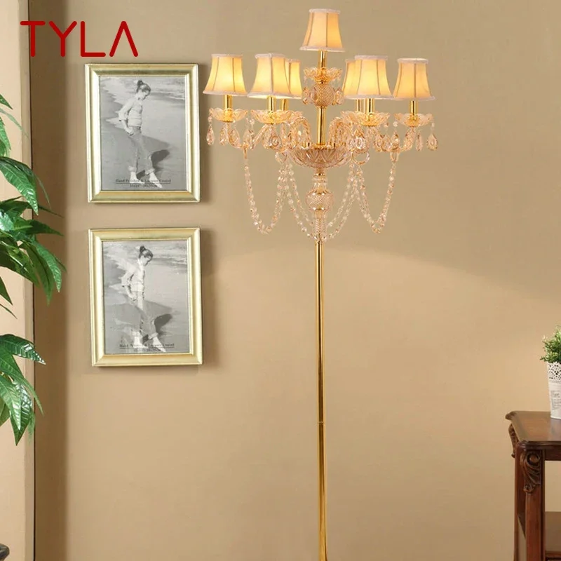 

TYLA European Red Style Crystal Floor Lamp Luxurious Hotel Ballroom Wedding Candle Decoration Lamp Living Room Bedroom Villa