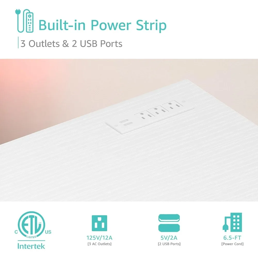 مكتب كمبيوتر Lufeiya باللون الأبيض، طاولة دراسة للمراهقين مقاس 55 بوصة مع مخرج طاقة، ومكتب ألعاب للمكتب المنزلي مع محطة شحن #4