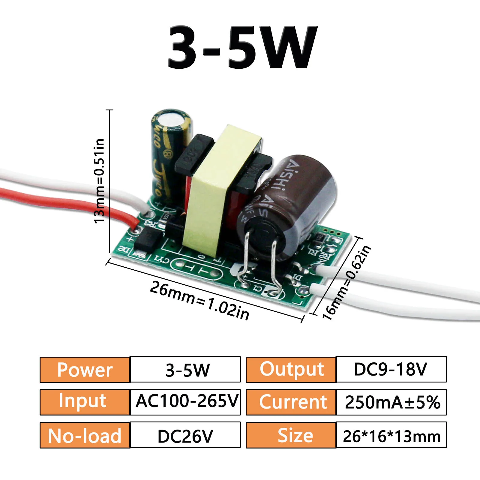 LED Downlight Spotlight Driver, Transformador de Iluminação de Potência, Lâmpada, 2-3W, 3-5W, 4-7W, 8-12W, 12-18W, 18-24W, 250mA ± 5%