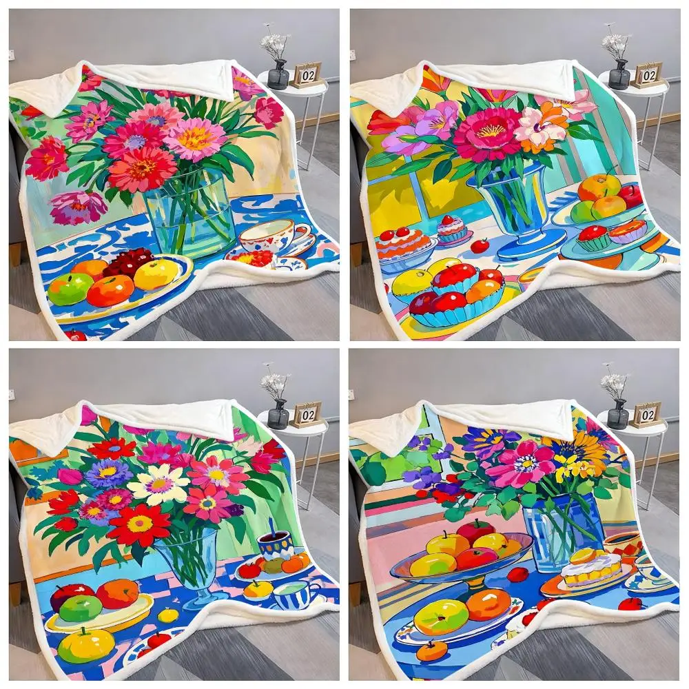 

Dopamine Corlor Afternoon Tea Throw Flannel Fluffy Soft Blanket Warm Skin-Friendly Throw For Sofa Bed Office Nap Winter