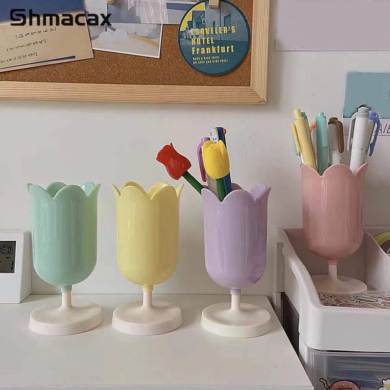 Creative Flower Pen Holder Desktop Storage Pen Ornaments Tulip Pencil Holder Office School Desk Organizer Students Stationery