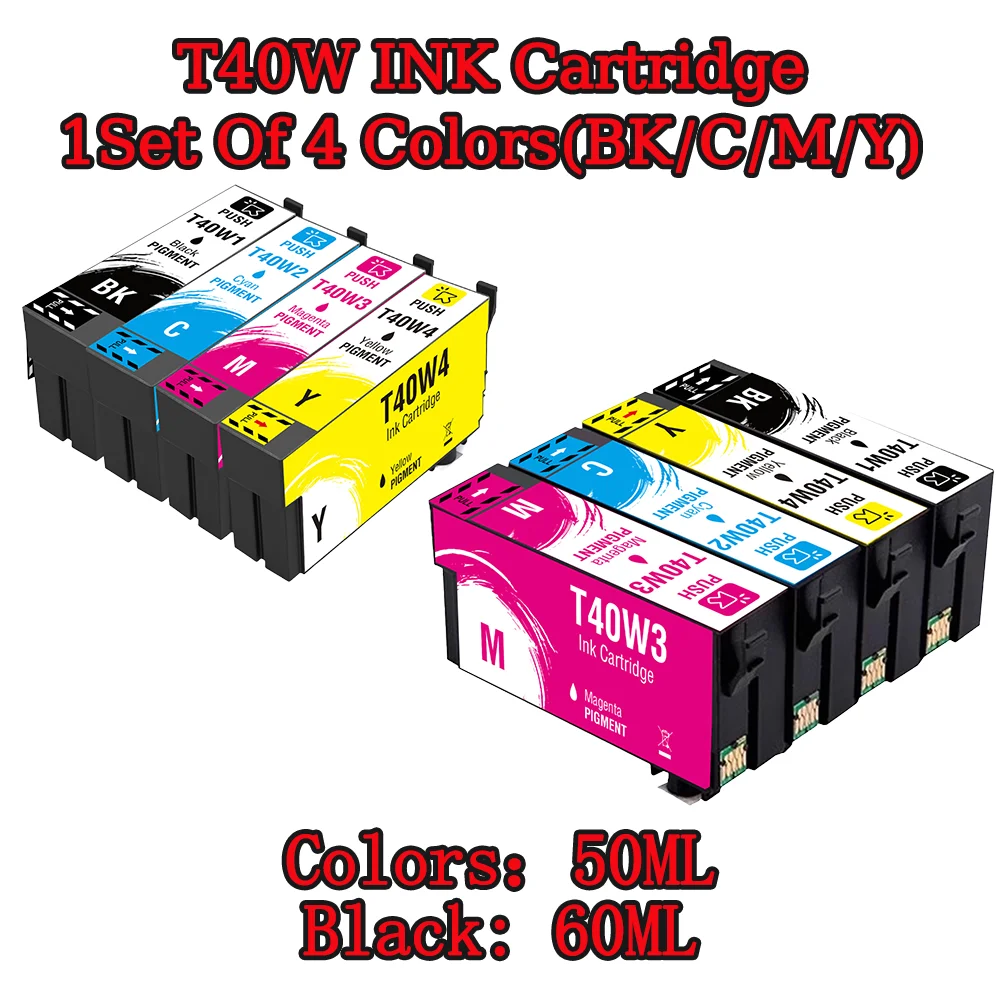 T40W Ink Cartridges (BK C M Y) for T40W XL Compatible for Epson SureColor T5170M T5170 T3170 T2170