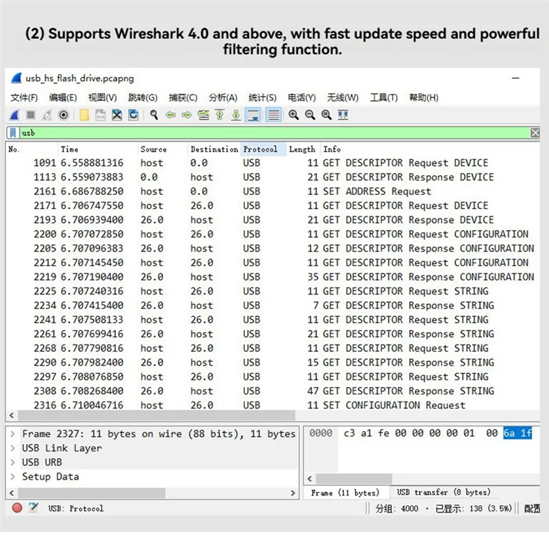 Analizator protokołów magistrali USB 2.0 o wysokiej prędkości, otwarty kod źródłowy, przenośne narzędzie do przechwytywania i analizowania pakietów.
