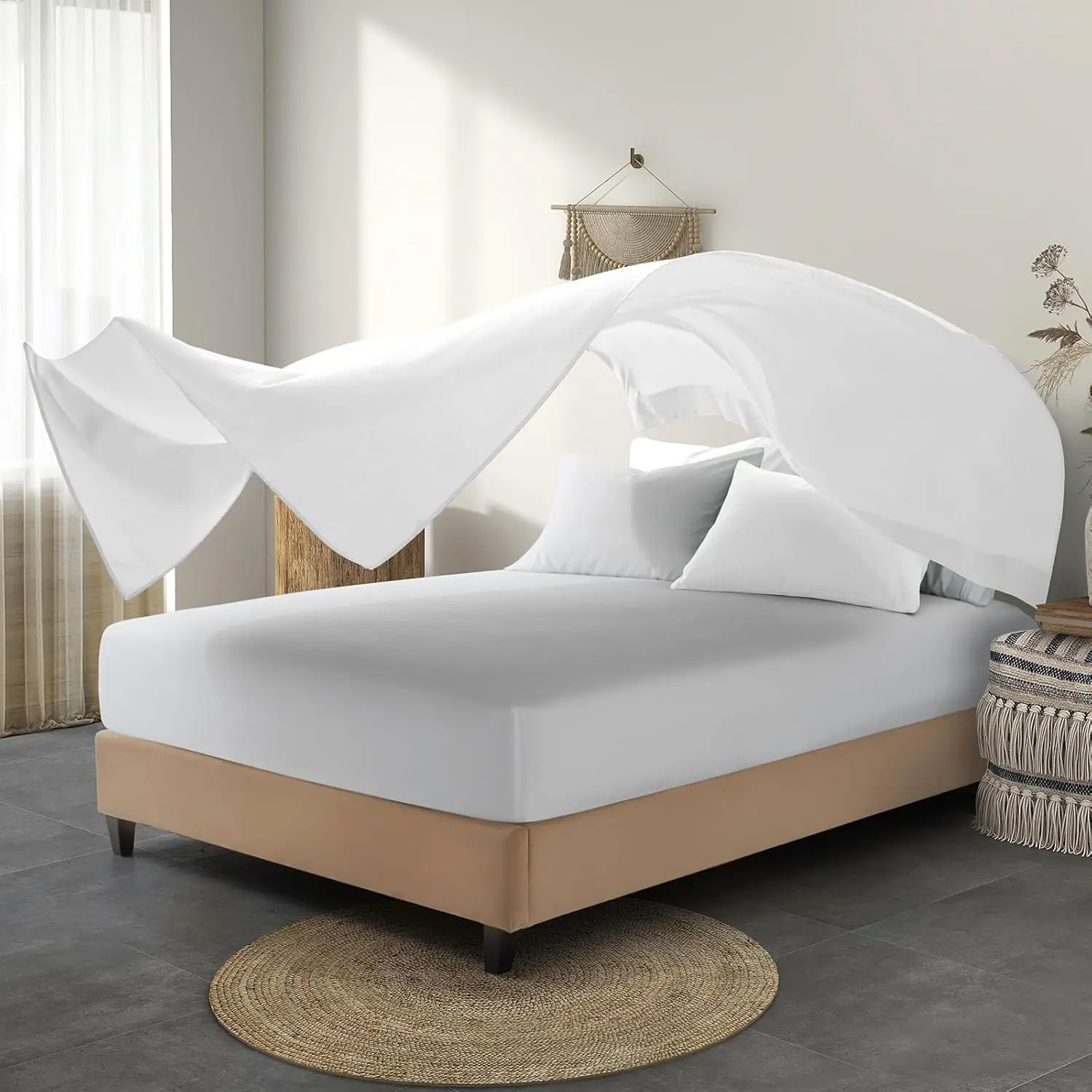 2PCS Flat Bed Sheets Only Wrinkle Free & Ultra Soft Bed Top Sheets