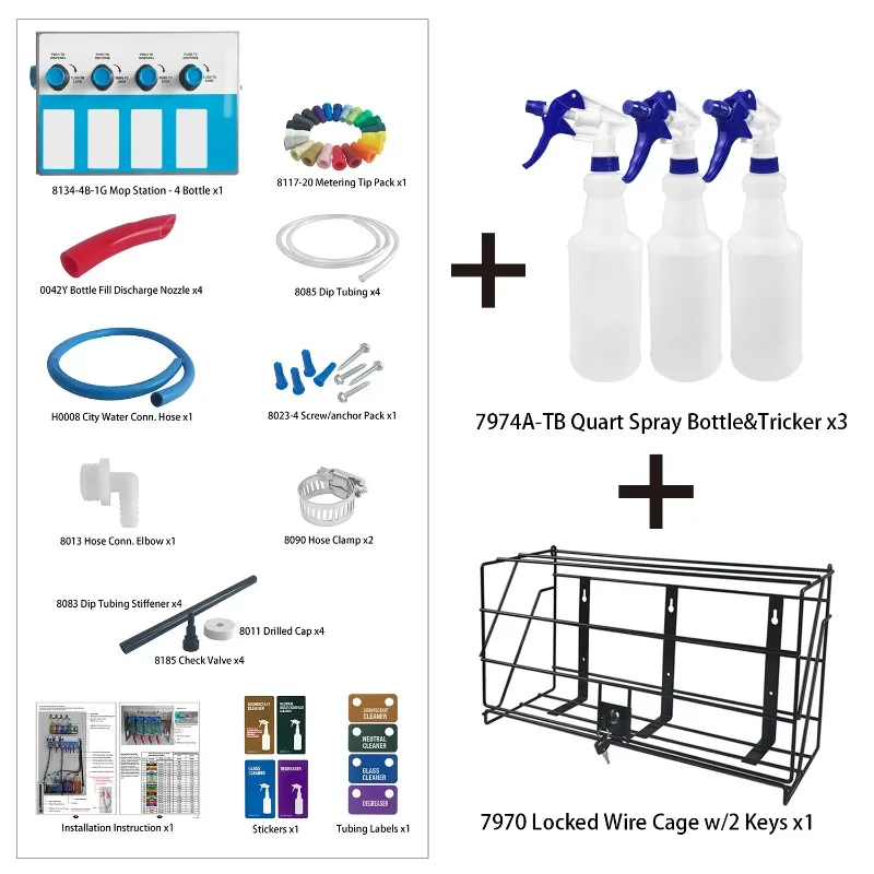 8134-4B-7970 4-Product Spray Bottle Chemical Proportional Adjuster with Locking Cage Cleaning Chemical Dilution Distribution