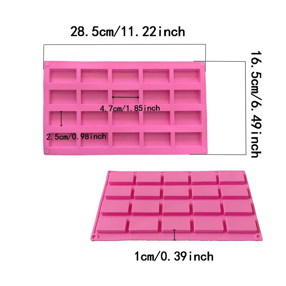 1 قطعة قالب سيليكون مستطيل 20 تجويف، يستخدم للشوكولاتة والحلويات والبسكويت وقوالب خبز غير لاصقة ذاتية الصنع