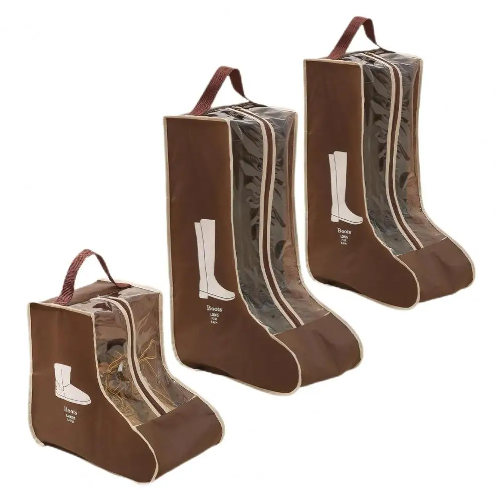 3 pçs botas sacos de armazenamento fecho de zíper bolsa de sapato dobrável à prova de poeira à prova de umidade organizador de sapato transparente com alça