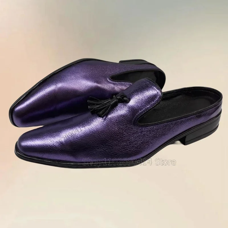 

Purple Crack Pattern Tassels Decor Men Slippers Fashion Slip On Men Shoes Luxury Handmade Party Banquet Office Men Casual Shoes