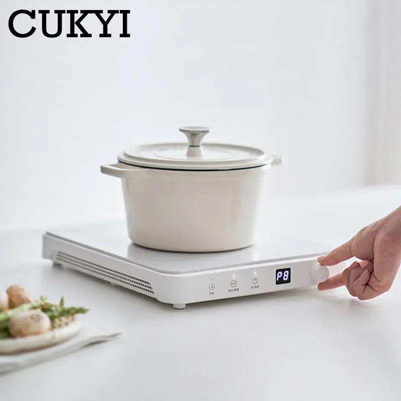 CUKYI Fornello a induzione per uso domestico Macchina da cucina elettrica Forno elettromagnetico Stufa portatile Utensile da cucina con piastra calda impermeabile