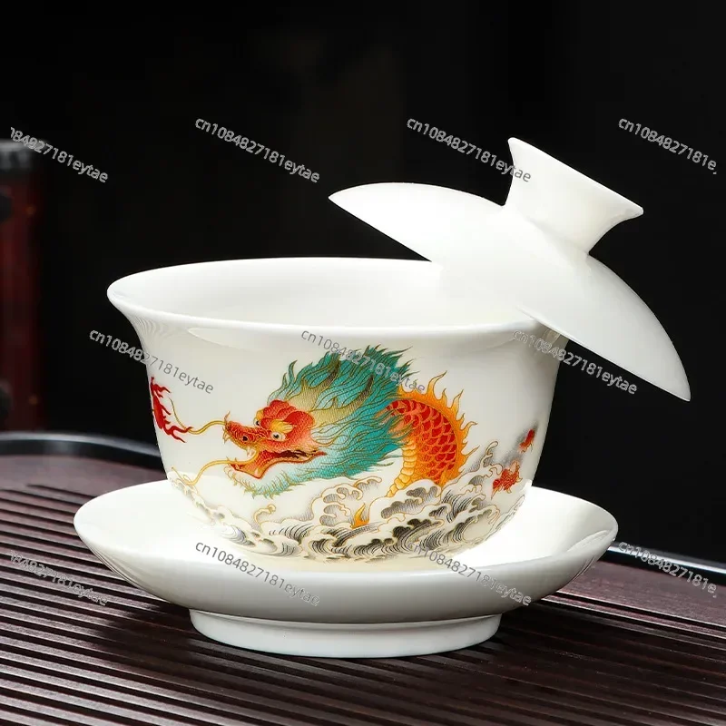 Chinese traditional tea set travel kung fu porcelain cup gaiwan Mutton fat jade