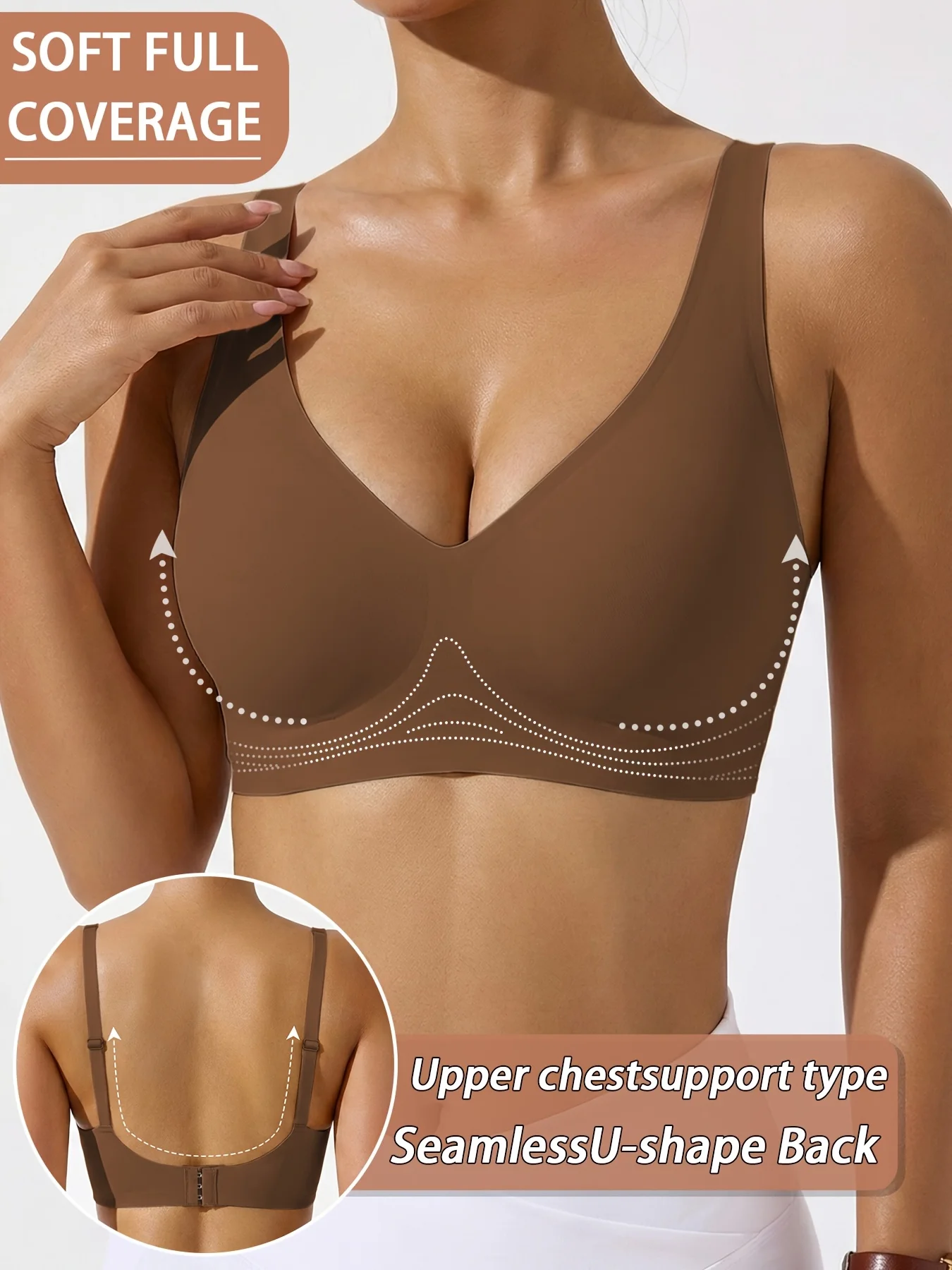 Seamless Jelly Gel V-Neck Bra for Women - a Wire-Free Bra That Provides Lift And Support, Features Removable Cups, Adjustable